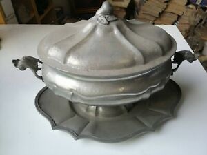 Centerpieces Soup Tureen Dish Pewter 95 Handcrafted Half Xx Century