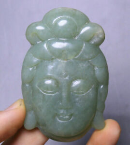 China Hongshan Culture Hetian Jade Kwan Yin Guan Yin Buddha Head Bust Amulet