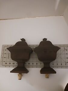 2 Huge Antique Carved Wooden Finial 10 Tall For Clock Bed Dark Brown