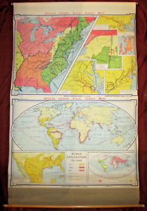 Vintage Denoyer Geppert World Exploration Revolutionary War Pull Down School Map