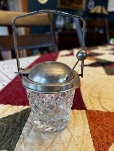 Antique Sterling Silver Cut Glass Jelly Jam Jar W Spoon