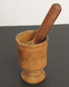 Vintage Antique Wooden Mortar And Pestle Set Woodenware Arabic Writing