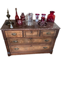 Antique Eastlake 3 Over 2 Dresser With Rose Marble Top Chest C 1880