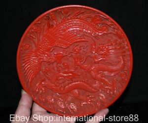 7 8 Marked Old China Red Lacquer Ware Palace Dragon Phoenix Dish Plate