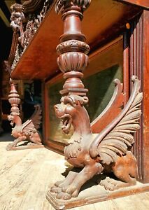 Victorian Horner Oak Winged Griffin Sideboard Top