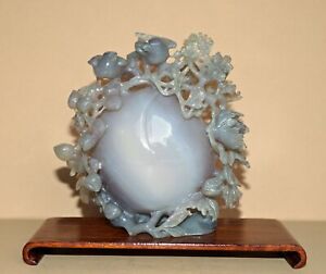 Rare Older Item Enhydro Agate Open Hand Carving 100 Natural Stone