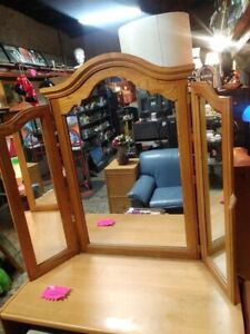 Gorgeous Large Tri Fold Oak Heavy Wood Vanity Mirror