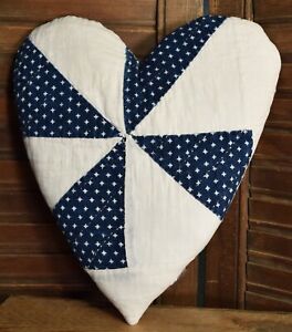 Quilt Heart Navy Blue White Cupboard Tuck 9 Tall Primitive Valentine