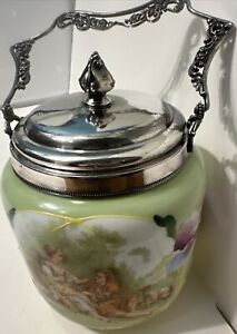 Antique Biscuit Cracker Jar Humidor Victorian Image W Hand Painted Flowers
