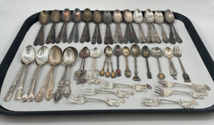 Lot Of 56 Assorted Silverplate Souvenir Teaspoons Demitasse Spoons Other Items