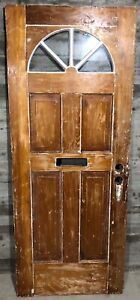 Antique Exterior Stained Wood French Entry Door Half Moon Glass 32x79
