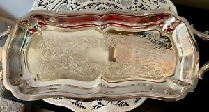 Vintage Antique Silver Plated Footed Serving Tray With Handles Leonard 14 