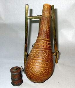 Antique 1800s Bedouin Carved Leather Camel Scrotum Gun Powder Flask
