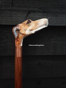 Hand Carved Wooden Handled Greyhound Whippet Lurcher Walking Stick