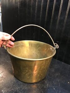Primitive Hammered Brass Bucket With Handle 6 5in Tall X 10in Cottage Hearth