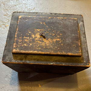 Antique Wood Chest Box Storage Old Primitive Hinged Lid 18 X 13 Metal Handles