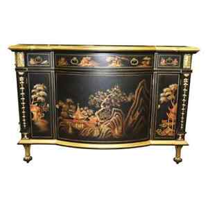 John Widdicomb Chinoiserie Paint Decorated Commode Buffet With Gilded Details