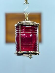Ship Salvaged Original Perko Old Reclaimed Brass Ship Electric Lamp Red Glass