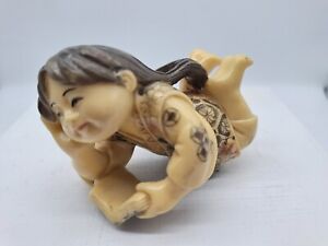 Vintage Young Girl Japanese Resin Figurine Reading Book 3 X 2 1 2