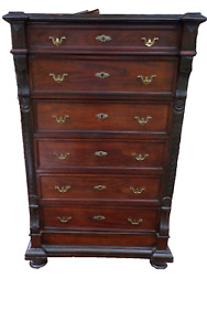 Antique Victorian Gentlemans Tall Chest With Six Drawers
