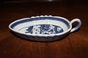 Antique Chinese Qing Canton Ware Blue And White Open Sauce Gravy Boat 7 75 Long