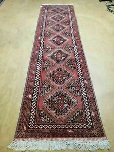2 5 X 9 Vintage Handmade Bokhara Red Turkoman Pakistani Wool Runner Rug