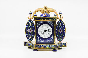 Vintage Chinese Cloisonne Mechanical Clock 8 Inches Tall 