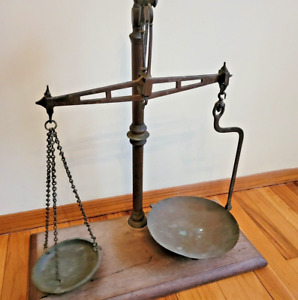 Antique Scale English Balance Brass Wood Base Pendulum Vintage