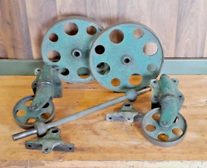 Vintage Cast Iron Wheels Industrial Factory Cart Set Table Hit Miss Cart Wheels