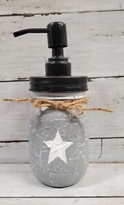 Primitive Crackle Gray White Star Mason Jar Soap Dispenser Choice Top