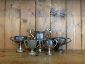 5 X Vintage Engraved Silver Plate Trophies Trophy Trophies Loving Cup