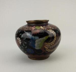 Meiji 19thc Antique Japanese Cloisonne Vase Goldstone Ground Birds