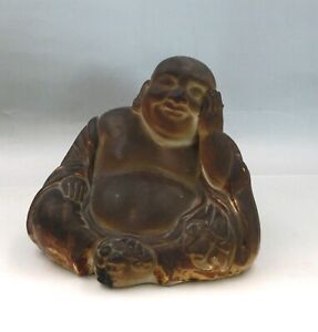 Japanese Old Buddha Daikoku Pottery Figure Signed Mokube Height 16cm 6 3inch