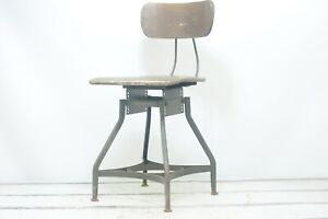 Rare Vintage 1940s Toledo Drafting Chair Stool Industrial Metal Maple Wood Stool