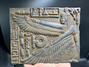Ancient Near Eastern Tablet Stone Carved Queen With Wings Magical Signs