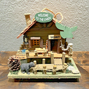 Rustic Log Cabin Folk Art Hand Made Miniature Porch Decor Hangable Vintage