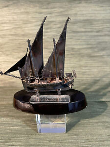 Vintage Sterling Silver Sailing Ship Marked 4 25 Long 4 Tall On Stand Plaque