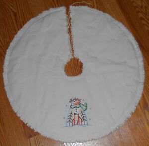 Snowman Saltbox Embroidered Tree Skirt 24 Christmas Country Prim Winter