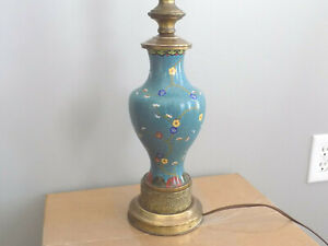 1930 1940 Antique Chinese Oriental Cloisone Vase Lamp On Brass Base