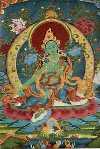36 Tibet Tibetan Cloth Silk Buddhism Green Tara Guanyin Tangka Thangka Mural 04