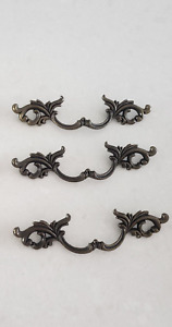 Set Of 3 Brass French Provincial 8 Long Drawer Pulls Handles 3 1 2 Center