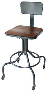 Restored Vintage Steel Wood Drafting Stool Chair 0 Fast Shipping