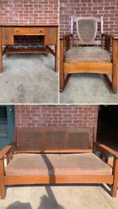 Antique Limbert 3 Piece Set Desk Chair Settle 
