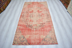 Turkish Vintage Red Faded Carpet 3 7x7 4ft Antique Oriental Red Handmade Rug 