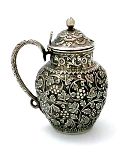 Indian Silver Kutch Region Hand Chased Mustard Pot Snake Handle