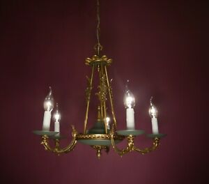Empire Chandelier 6 Light Green Varnish Italy Ceiling Lamp Used 21 