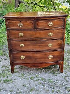 Antique Sheraton Bowfront 5 Drawer Chest Inlay Dresser