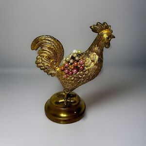 Antique Victorian Brass Rooster Chicken Figural Sewing Pin Cushion C 1880