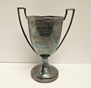 Antique Art Deco Silver Plated Loving Cup Trophy Tennis Tournament Gary 1916