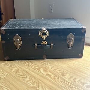 Antique Vintage Eagle Lock Company Steamer Trunk Chest Old Luggage Brass Metal